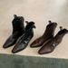 Grape Mom Same Style Fashionable Pointed Toe V-Cut Denim Genuine Leather Slim Chunky Heel Wrinkled Western Short Boots_vogvips.com