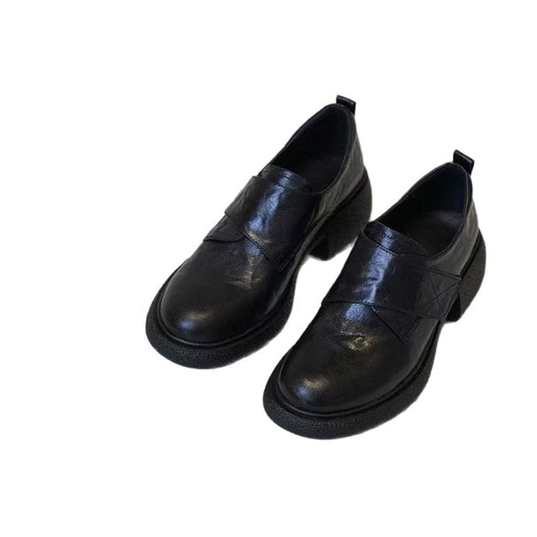 Velcro Sports Tire Sole Loafers Women's Thick Heel Small Leather Shoes High Heel Women's Shoes_vogvips.com