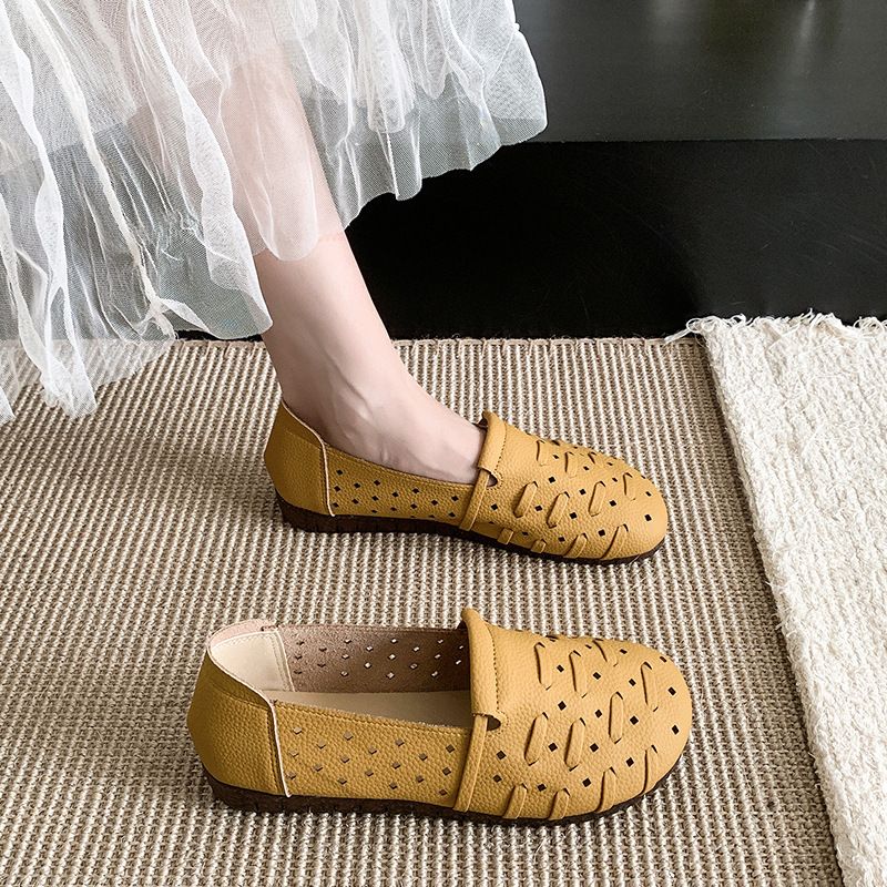 Breathable Hollow Women's Doudou Shoes Soft Sole Soft Surface Woven Fabric Comfortable Flat Sole Single Shoe_vogvips.com