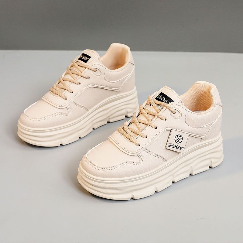 W3675 New White Shoes 2024 Autumn Solid Color Inner Height Increase Thick Bottom Wear Resistant Student All Match Breathable Sneakers_vogvips.com