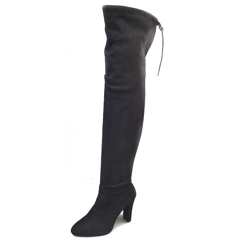 34 To 43 Size 2018 Autumn Winter New Pointed Toe Chunky Heel Side Zipper Over-the-Knee Stretch Long Boots For Women_vogvips.com