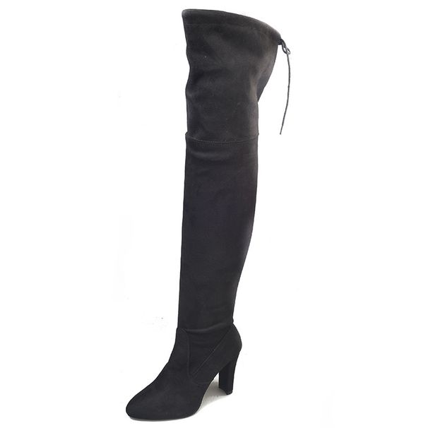 34 To 43 Size 2018 Autumn Winter New Pointed Toe Chunky Heel Side Zipper Over-the-Knee Stretch Long Boots For Women_vogvips.com