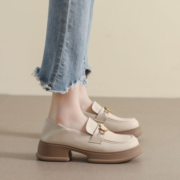 Platform Loafers Women S Retro One Pedal Leather Small College Style Single Shoes_vogvips.com