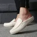 Mens Brown Crocodile Pattern Leather Loafer Slippers Slip On Backless Casual Shoes For Indoor And Outdoor Use_vogvips.com