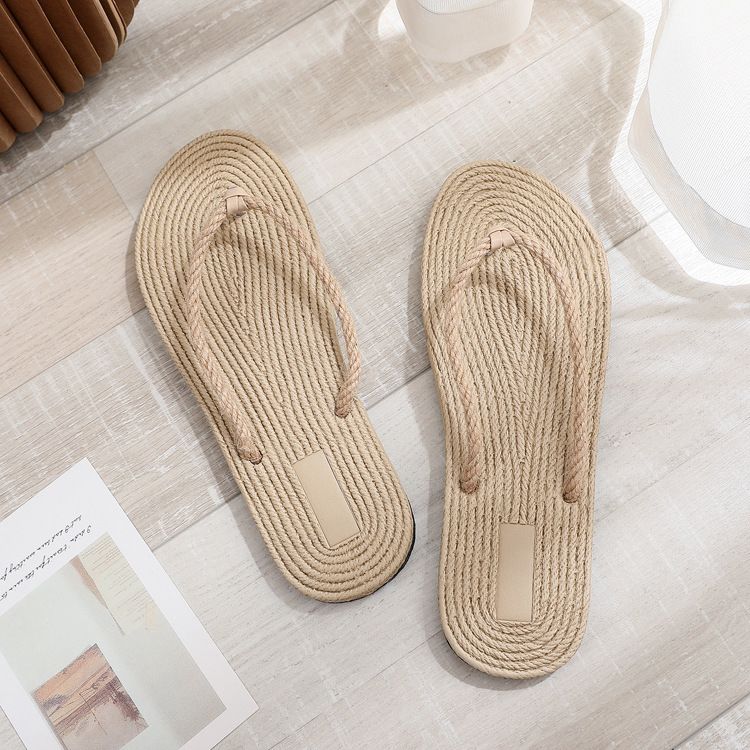 Fashion Summer Flip Flops Straw SandalsWomen Hotel Slippers Ladies Shoes Indoor Outdoor Flip-Flops Beach Flat Slides_vogvips.com