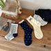 Songmu Light Retro Navy Blue "bow Knot Korean Socks Women's Mid Tube Socks Designer Pure Cotton Socks_vogvips.com
