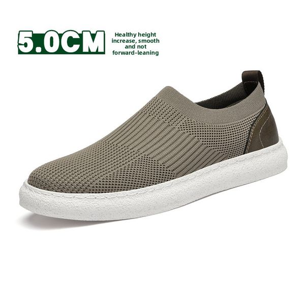 Retro Board Shoes Fly-woven Cowhide Mesh Shoes Comfortable Invisible Inner Height-increasing Mesh Board Shoes_vogvips.com