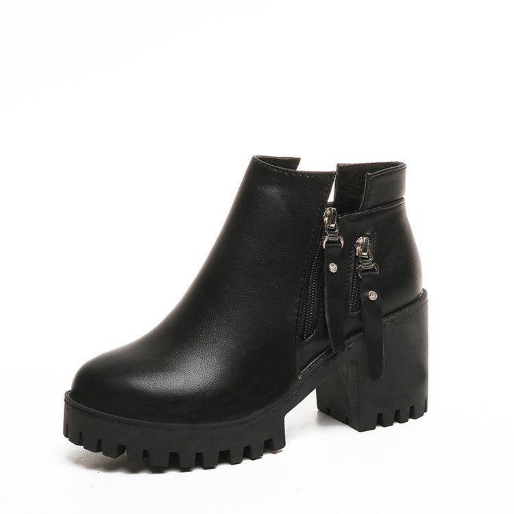 2024 Autumn Winter New Fashion Chunky Waterproof Platform Short Women High Heel Side Zipper Martin Boots_vogvips.com