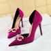 1363-K79 Banquet High Heels Shallow Mouth Pointed Thickened Suede Side Hollow Pearl Water Diamond Buckle Bow Single Shoe_vogvips.com