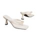 Summernew Arrival Black Pearl Square Toe Flip-flops Women's Daily Work Clothing Slimming Lookeasiest For Match Medium Heel Cool_vogvips.com