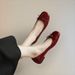 ShoeVault 2025 Spring And Autumn New Patent Leather Women's Wedding Retro Bow Square Toe Shallow Mouth Flat Low Heel Single Shoes_vogvips.com