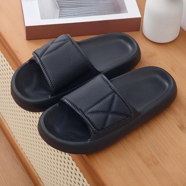 Men's Thick-Soled Slip-On Slippers, Women's Summer Outer Wear Slippers, Home Soft-Soled Couples' Coconut Casual Velcro Wide-Foot Beach Bread Slippers_vogvips.com