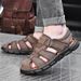Men’s Closed Toe Nubuck Leather Outdoor Sandals, Adjustable Hook Loop Strap Non-Slip Work Walking Sandals_vogvips.com