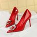 96161-K52 Style Banquet Rhinestone Belt Buckle Women's Patent Leather Shallow Mouth Pointed High Heels Single Shoes_vogvips.com