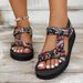 Women's Flat Sandals Large Size Thick Soled Flat Sandals For Women 2025 New Color Blocked Velcro Family Style Beach Shoes_vogvips.com