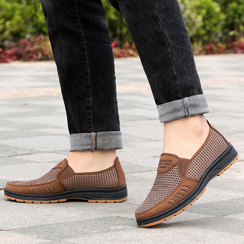 Euro Step Plus Size Summer Men's Old Beijing Cloth Breathable Casual Dad Elderly Slip-On Mesh Shoes_vogvips.com