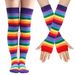 Rainbow Socks High Socks Cotton Knee Socks Women's Colorful Striped Gloves Party Props Set_vogvips.com