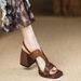 2026 Summer Trendy Women Vintage Brown Open‑Toe High Heel Sandals, Soft Leather Chunky Heel Elegant Casual Party Shoes_vogvips.com