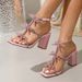 Elegant Bow-Embellished Strappy Heels – Chunky Block Heel Open-Toe Sandals In Velvet Pink (Sizes 36-42)_vogvips.com