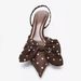 ZA Women's 2025 Autumn New Style Thin Brown Polka Dot Pointed Toe Sandals High Heel Back Strap French Bow Single Shoes_vogvips.com