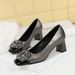 5299-K83 Fashion Party Coarse Women's Color Blocked Square Head Light Mouth Shining Metal Buckle High Heel Single Shoes_vogvips.com