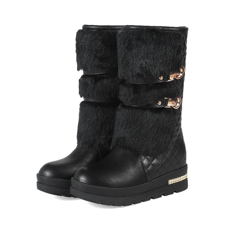 Women Boots Thick Sole Cotton Shoes Mid Calf Boots Winter Inner Height Snow_vogvips.com