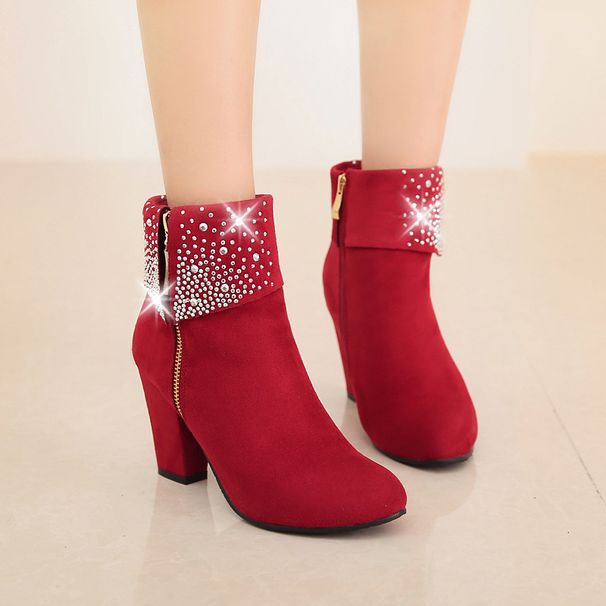 34-43 Large Size High-heeled Chunky Heel Rhinestone Ankle Boots For Women, Wedding Boots, Foreign Trade Supply,_vogvips.com