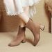 Women's Short Boots 2025 Autumn And Winter High-heeled Mid-calf Boots In Khaki Suede, Chunky Heel, Fashionable, Stretchy, Warm For_vogvips.com