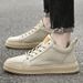 Two-layer Cowhide Men's Shoes Flat Heel Soft Baseplate Shoes Breathable Leather Casual Leather Shoes Beige_vogvips.com