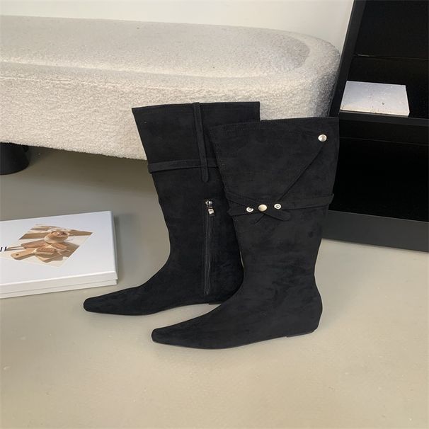 Fashionable 2028 Autumn Winter Thin Strap Pointed Toe Suede Stiletto Over-the-Knee High Heel Long Boots Women's Shoes_vogvips.com