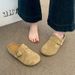 Retro Suede Buckle Mules For Women - Chic Round Toe Flat Clogs For Effortless Daily Style And Comfort_vogvips.com