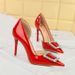 K Banquet High Thin Heels Lacquer Leather Shallow Mouth Pointed Side Hollow Metal Water Diamond Buckle Single_vogvips.com