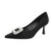 2025 Autumn New Pointed Toe Rhinestone Square Buckle Heels For Women, Thin Heel, Sexy, Comfortable, Small High Heels,_vogvips.com