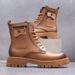 Men's Round Toe High Top Zippered Boots Yellow Genuine Leather Thick Soled Height Increasing British Style Workwear Motorcycle Boots_vogvips.com