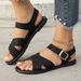 Round Toe 2025 New Plus Size Flat With Hollowed Out Casual Roman Shoes, One Button Open Toed Women's Sandals_vogvips.com
