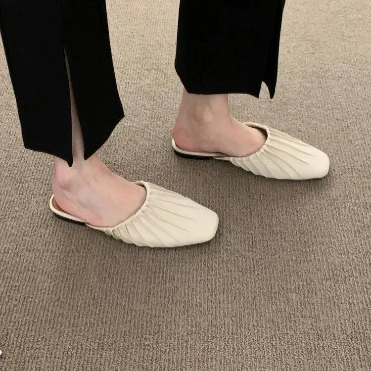 Slippers Summer Women Mules Ca Saul Square Toe Flats Shoes Fashion Comfort Slip On Slides Ladies Outdoor High Quality_vogvips.com