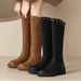 Ins Super Slimming~ Thick Sole Rivet Over-the-Knee Long For Women With Chunky Heel Back Zipper, Autumn And Winter Style_vogvips.com