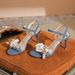 Women's Shoes toe sandals for women with appliques, one word buckle, stiletto denim high heels, French style, versatile and high end_vogvips.com