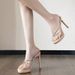 Summer Classy Nude Rhinestone Cross Strap Sandals Women's Date Gentle Style With Skirt Elegant High Heels_vogvips.com