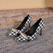 Xiaoxiangfeng High Heels Women, Autumn 2025 New Collection, Thousand Bird Grid, Sharp Head, Water Diamond, Fine Heels,_vogvips.com
