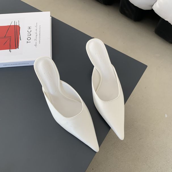Pointed Toe Open Back Mules For Women 2025 New Style Silver Gold Black French High Heel Sandals_vogvips.com