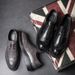 Xinyida Trendy Korean Version Business Formal Casual Men's Block Carved Pointed Leather Shoes 9701-H_vogvips.com