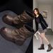 Short Boots British Women's Pleated Knight Boots Thick-soled Pant Tube Boots Women's Pile Student Boots_vogvips.com