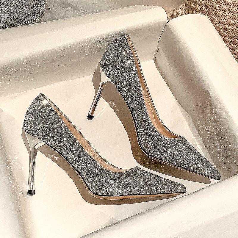 MTX Bride 2020 New Silver Pink Main Wedding Dress High Heel Women's Stiletto Bridesmaid Shoes_vogvips.com