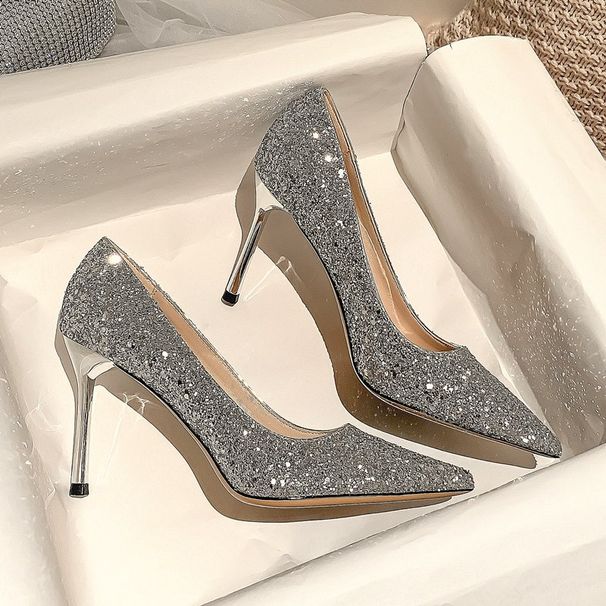 MTX Bride 2020 New Silver Pink Main Wedding Dress High Heel Women's Stiletto Bridesmaid Shoes_vogvips.com