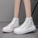 Women's Shoes Four Seasons Outdoor Large Size Women's Shoes Flower Butterfly Embroidery High Top Canvas Shoes Lightweight Lace Up White Casual Shoes_vogvips.com