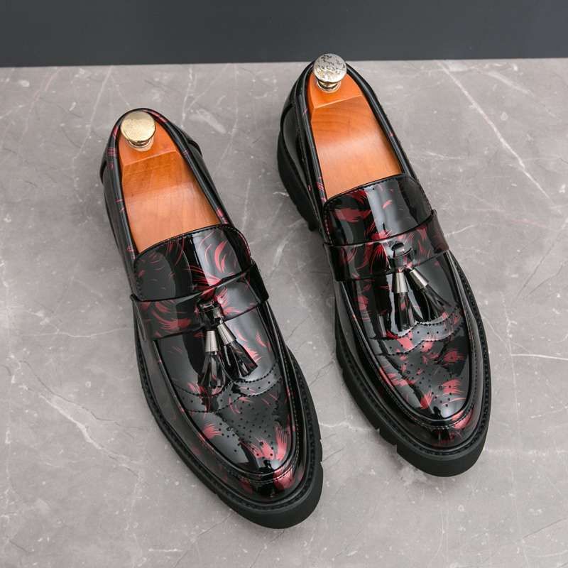 New Hairstylist Business Casual British Pointed Toe Men's Thick Sole Patent Height Increasing Leather Shoes Nightclub_vogvips.com