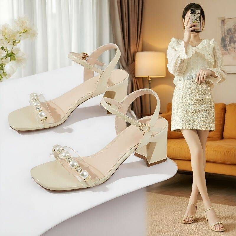 Internet Celebrity Super-feminine High-heeled Shoes 2026 New Model, With Thin Heels, Pearl Straps, Stunning Sandals_vogvips.com