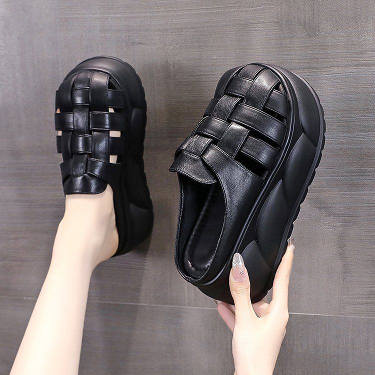 Women's Woven Baotou Sandals And Slippers Women's Outwear Summer New Style Platform Thick Bottom All-match Hollow-out Roman Women's Sandals_vogvips.com