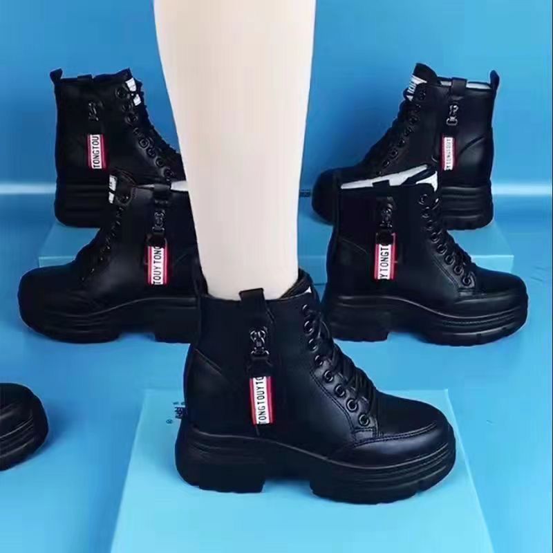 2025 New Women Black PU Casual Snow Boots Round Toe Side Zipper Thick Sole Plus Size Winter Shoes_vogvips.com